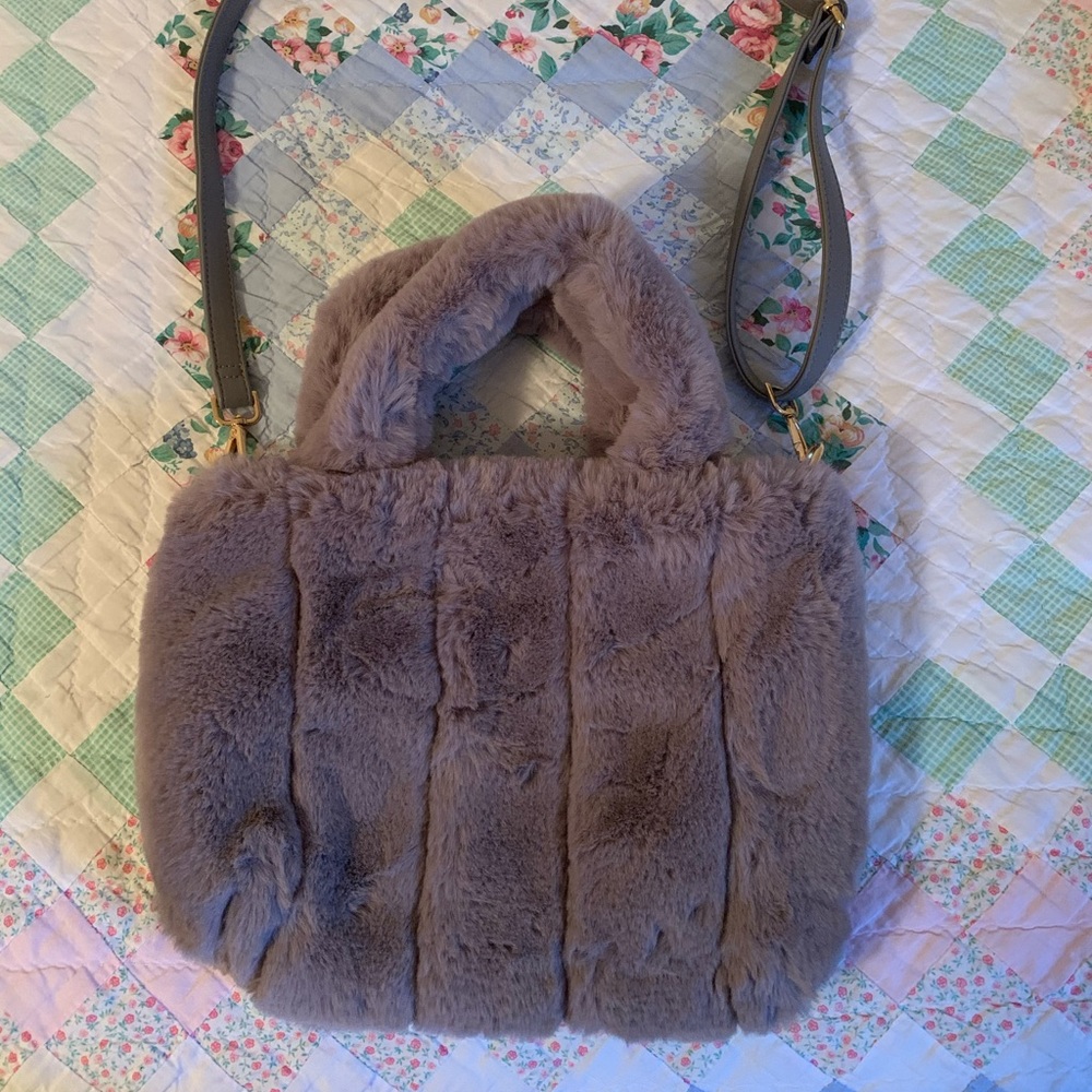 Urban Outfitters Faux fur grey side saddle purse